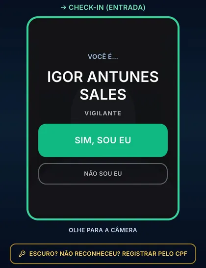 Tablet da porta da Casa Aurora: o rosto do prestador reconhecido, pedindo a confirmação.